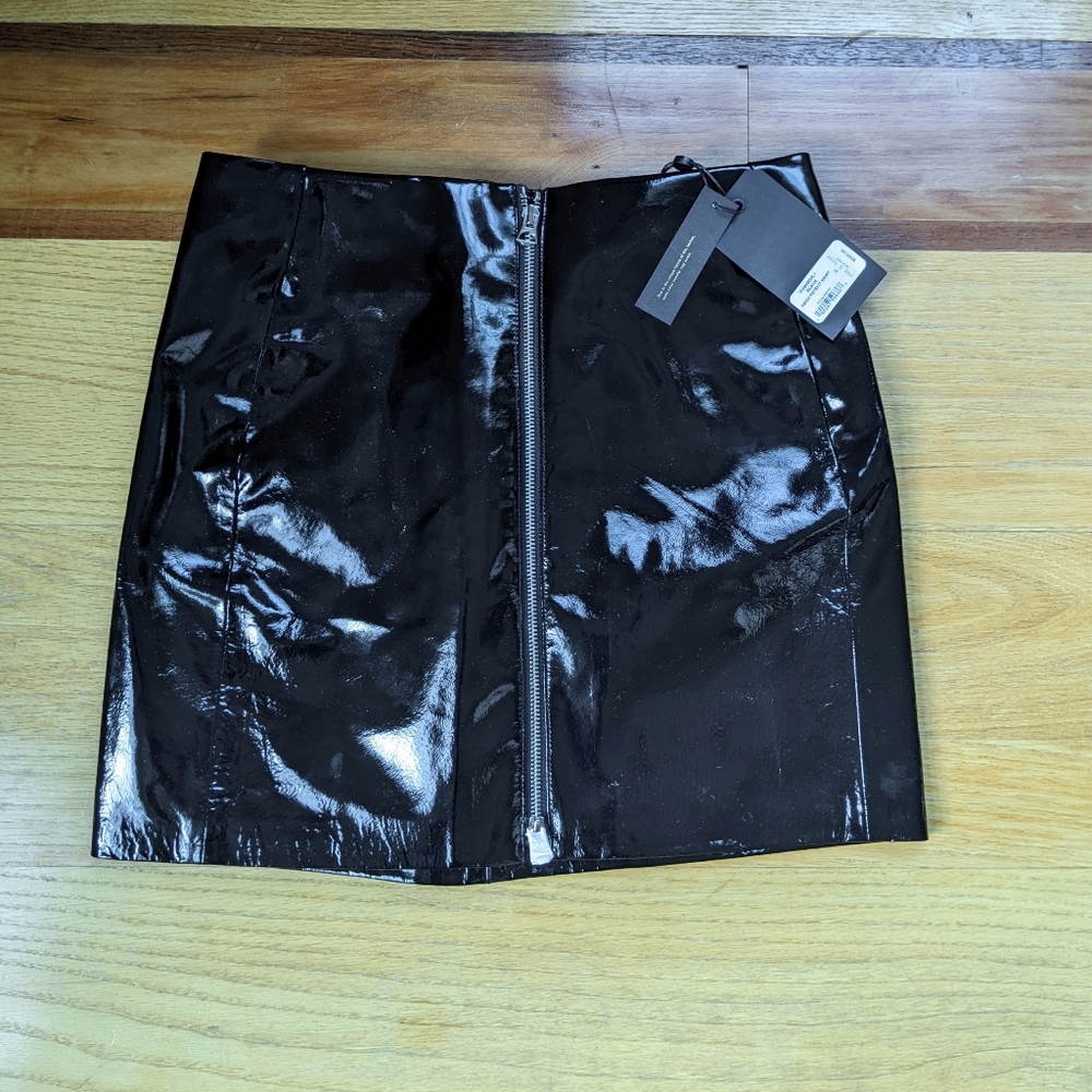 NWT rag & bone black Heidi patent leather skirt 27"